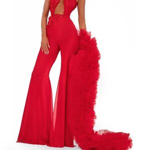 Elegant Red Evening Jumpsuit